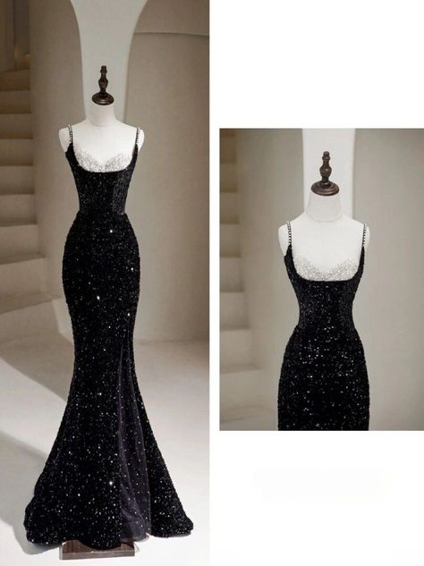 Vintage Glamour Prom Dress, Prom Dress Shapes, Elegant Prom Dresses Black, Good Prom Dresses, Dream Prom Dresses, Fishtail Dress Prom, Cool Prom Dresses, Elegant Dresses For Prom, Dress Aesthetic Elegant