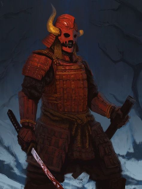 the sadistic samurai commission by EdwardDelandreArt skeleton warrior fighter undead monster beast creature animal | Create your own roleplaying game material w/ RPG Bard: www.rpgbard.com | Writing inspiration for Dungeons and Dragons DND D&D Pathfinder PFRPG Warhammer 40k Star Wars Shadowrun Call of Cthulhu Lord of the Rings LoTR + d20 fantasy science fiction scifi horror design | Not Trusty Sword art: click artwork for source Samurai Character Art, Edward Delandre, Skeleton Samurai, Undead Samurai, Undead Monster, Monster Beast, Red Samurai, Scifi Horror, Horror Design