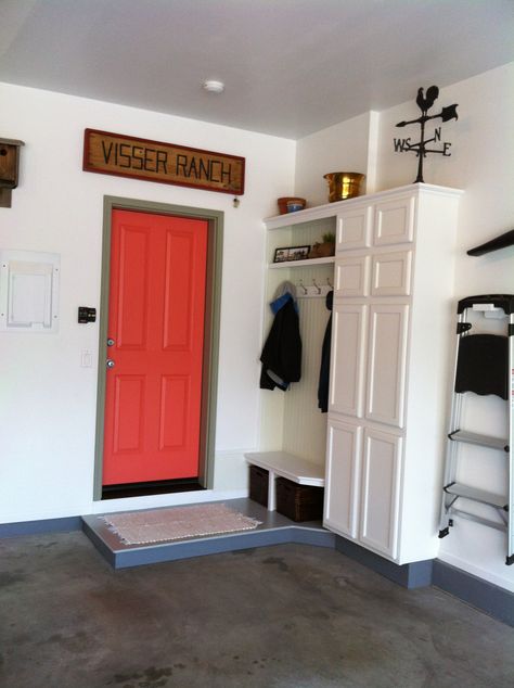 Garage Door Entrance To House, Mud Space In Garage, Garage Door Entryway Ideas, Interior Door To Garage Entrance, Small Garage Entryway, Garage Entry Door To House, Garage Entry To House, Kitchen With Garage Door Entry, Garage Entryway Ideas