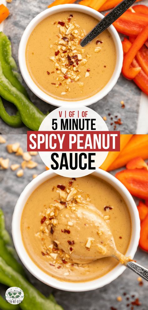 Dip For Veggies, Easy Peanut Sauce, Thai Peanut Sauce, Spicy Peanut Sauce, Peanut Butter Sauce, Peanut Recipes, Spicy Peanuts, Veggie Dip, Vegan Sauces