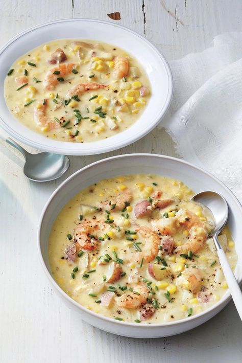 Shrimp And Corn Chowder, Shrimp Corn Chowder, Shrimp And Corn, Quick Soup, Corn Chowder Recipe, Recipes With Few Ingredients, Spring Dinner, Summer Recipes Dinner, Chowder Recipes