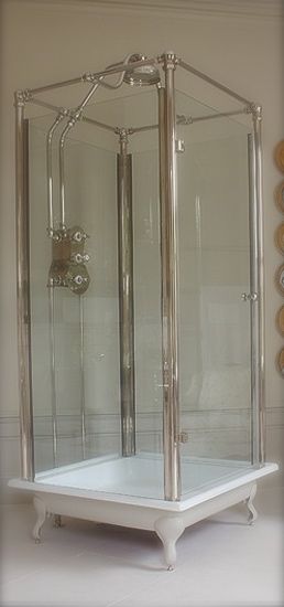 love this freestanding shower | spittal by drummonds Farmhouse Bathroom Wallpaper, Clawfoot Tubs, Farmhouse Bathroom Decor Ideas, Standing Shower, Bathroom Decor Ideas, Upstairs Bathrooms, Bathroom Redo, Farmhouse Bathroom Decor, Dream Bathrooms