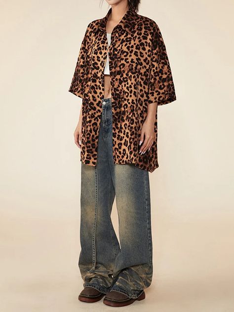 2024 Summer Women Vintage Leopard Print Shirts Y2K Streetwear Ladies Casual Loose Blouses Oversized Short Sleeve Top - AliExpress Leopard Blouse Outfit, Leopard Print Shirts, Oversized Shirt Outfit, Shirts Y2k, Vintage Leopard, Leopard Blouse, Leopard Print Shirt, Loose Blouse, Blouse Outfit