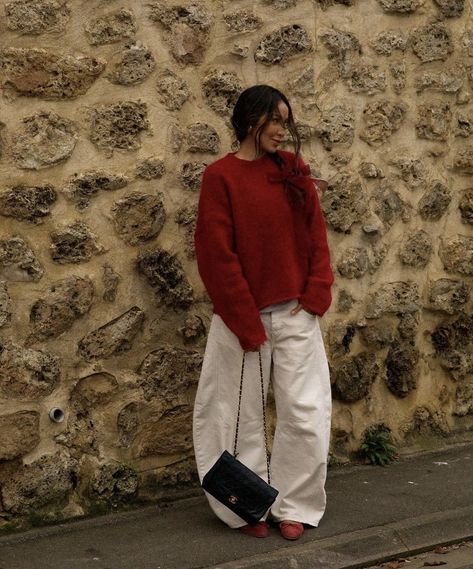 Oversized Jumper Outfit, Red Sweater Outfit, Stile Blair Waldorf, Adrette Outfits, Oversize Outfit, Knit Sweater Outfit, Thanksgiving Outfit Ideas, Cute Thanksgiving Outfits, Pullovers Outfit