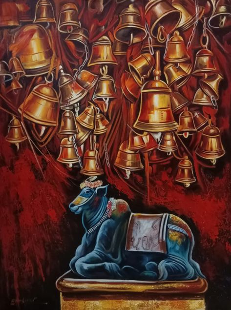 My New Canvas Painting Series Medium-Oil Colour On Fine Grain Canvas Size -3.5/4.5ft Jai Shri Radhey Krishna 🌷🎨 New Canvas Painting, Ganesh Art Paintings, Oil Colour, Temple Bells, Sketches Pencil, Painting Series, Art Skills, Ganesh Art, Art Drawings Sketches Pencil