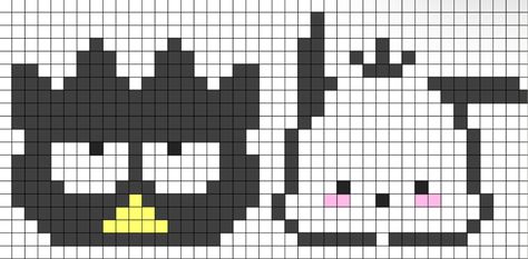 Graph of Pochacco and Badtz-Maru Sanrio Badtz Maru Crochet Pattern, Badtz Maru And Pochacco, Badtz Maru Perler Beads, Pochacco Grid Pattern, Simple Pixel Pattern, Pixel Pochacco, Pochacco Perler Beads, Badtz Maru Crochet, Miffy Pixel Art