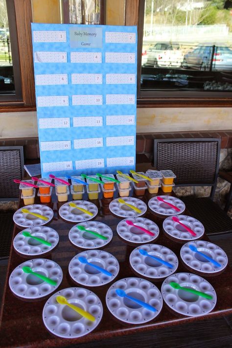 LetLoveGrowCA: Baby Shower for Baby Miles: Guess the baby food game Kids Table Baby Shower Activities, Dyi Babyshower Games, Baby Shower Game Table, Baby Food Guessing Game, Guess The Mess Baby Shower Game, Baby Food Game Guess The, Baby Food Baby Shower Game, Baby Sprinkle Games Boy, Pregger Kegger