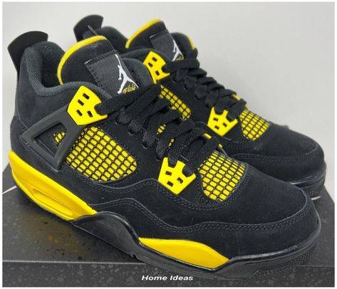 Jordan 4 Retro Thunder, Jordan 4 Thunder, Ninja Mask, Fire Shoes, Thunder 4s, Pretty Sneakers, Sneaker Outfits, Yellow Sneakers, Jordan 4s