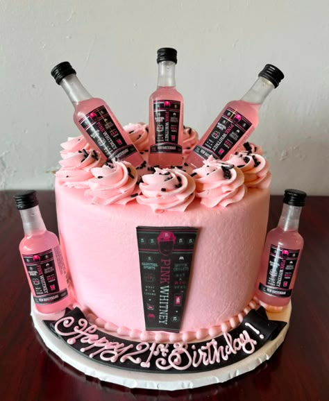 21st Birthday Cake Pink Whitney, Pink Birthday Cake With Alcohol Bottles, Pink Whitney Birthday Cake, Pink Whitney Cake Ideas, 21 Yr Old Birthday Cake, 21st Birthday Cake With Alcohol Bottles, Small 21st Birthday Cake, Pink Whitney Cake, 18th Birthday Cake Alcohol