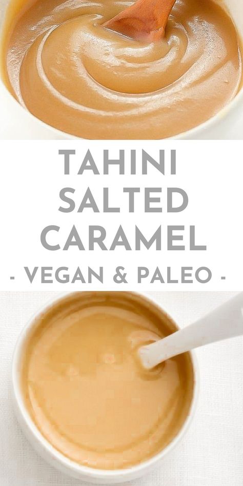 Vegan Dessert Sauce, Tahini Ice Cream, Tahini Uses Ideas, Tahini Dessert, Vegan Filling, Tahini Caramel, Healthy Dessert Ideas, Vegan Caramel Sauce, Vegan Sauce