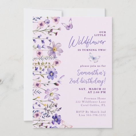 Purple 1st Birthday Party, Purple First Birthday Party, First Birthday Purple Theme, Violet First Birthday Party, Purple First Birthday, Wildflower Birthday Invitations, Lavender Birthday Invitations, Elizabeth 1st, Purple Butterfly Birthday Invitations