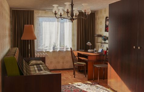 ArtStation - USSR style room visualization, Black Need 1940s Interior, Apartment Dining, Vintage Interiors, House Architecture Design, Cozy Corner, Aesthetic Room, Living Dining Room, House Interior, Sweet Home