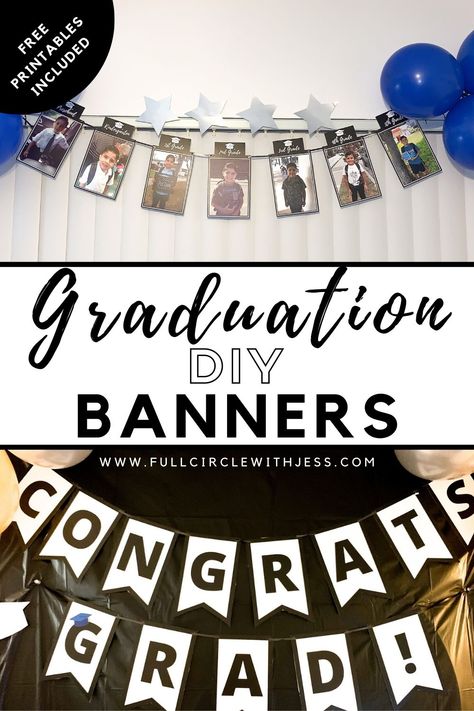 I created this DIY "Congrats Grad" graduation banner and the DIY Graduation Picture Banner for my son's 5th-grade graduation. And I LOVED how they turned out and thought id share them with you all! And they were very easy to put together! Enjoy! Graduation Banner Ideas High Schools, Graduation Party Banner Ideas, Graduation Signs Diy, Cricut Graduation Decorations, Graduation Cricut Ideas, Graduation Banner Ideas, Diy Graduation Banner, Graduation Banner Printable, Graduation Banners Diy