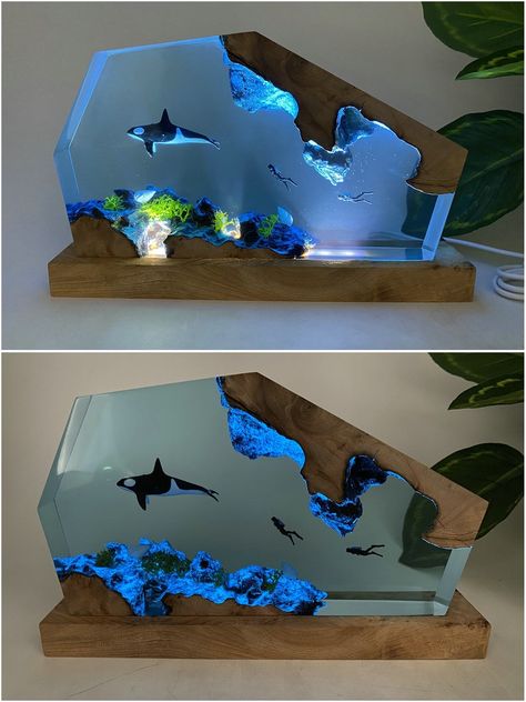 Epoxy Resin Lamp Diy, Resin Night Light, Resin And Wood Diy, Clear Desk, Resin Lamp, Lamp Wood, Diy Resin Projects, Resin Sculpture, Epoxy Resin Crafts