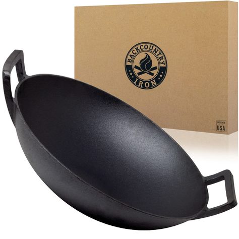 PRICES MAY VARY. Backcountry Iron’s 14 inch wok has superior heat retention for even cooking. This skillet comes pre seasoned, ready to use out of the box! This wok has a 14 inch diameter, measures 17 inches handle to handle, and has a depth of 4 inches. Our 14 inch cast iron wok utilizes a flat base so it’s fully compatible with gas, electric, and induction cooktops. You can also use it on a wok burner, the oven, broiler, on the grill, BBQ or in the fire pit. Our wok’s versatility makes it grea Restaurant Utensils, Induction Stove Top, Cast Iron Wok, Cast Iron Dutch Oven, Iron Skillets, Stove Oven, Induction Cooktop, Cast Iron Cookware, Cast Iron Skillet