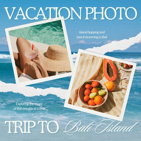 Capture your vacation memories in style with our 'Vibrant Blue Minimalist Polaroid Photo Collage' Instagram Post design! Showcase your adventures with a fresh, eye-catching look. Make your posts pop—try it today! Polaroid Social Media Design, Eva Airlines, Collage Instagram Post, Instagram Post Design, Blue Minimalist, Vacation Photo, Polaroid Photo, Bali Island, Vacation Memories