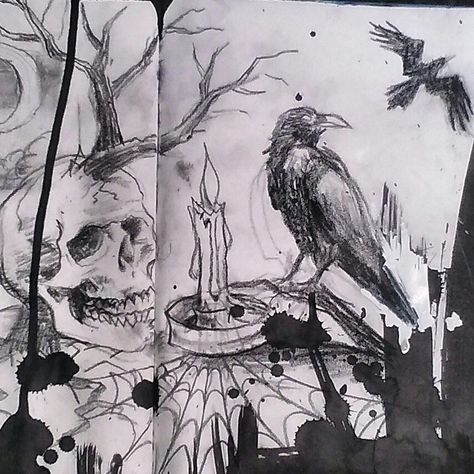 Halloween Sketchbook Spread, Halloween Sketchbook Ideas, Drawing Ideas Goth, Goth Drawings Sketch, Goth Sketchbook, Gothic Drawings Sketches, Gothic Sketchbook, Goth Art Drawing, Sketchbook Spread Inspiration