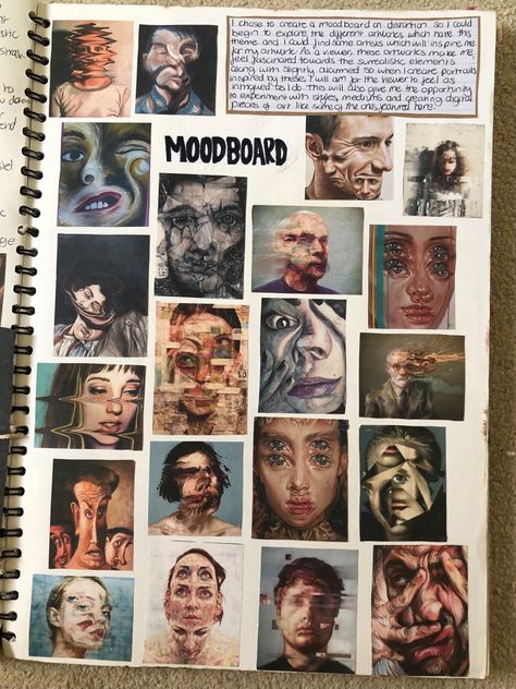 Mindmaps Art A Level, Presenting Photos Gcse Art, Distortion Artist Research, Gcse Art Sketchbook Identity, Portraiture Title Page, Fragments Art Gcse Title Page, Moodboard Art Gcse, Art Gcse Moodboard, Curved And Straight Art Gcse