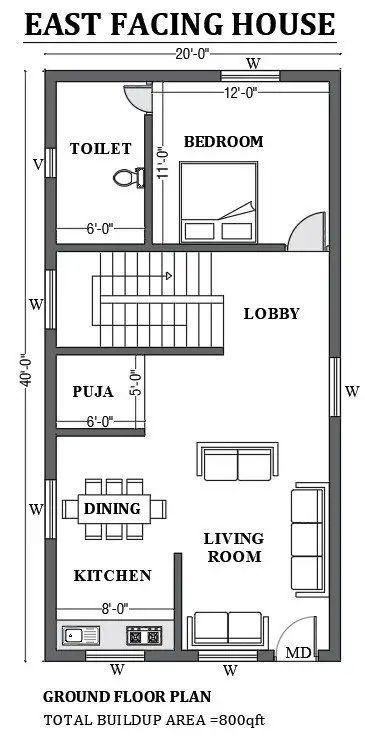 20’x40’ East facing house plan as per vastu shastra is given in this FREE Autocad drawing file. Download now. - Cadbull 20 40 House Plans, House Plan App, East Facing House Plan, Building A House Cost, Smart House Plans, 2d Autocad Drawing, 30x50 House Plans, 20x30 House Plans, West Facing House