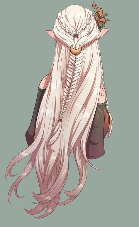 Long Hair From The Back Drawing, Braid Reference Drawing Front View, Fantasy Hairstyles Long Hair, Hair Fantasy Ideas, Dnd Character Hairstyles, Avatar Hairstyles Braids, Fantasy Braid Hairstyles, Long Messy Hair Drawing Reference, Hair Styles For Long Hair Drawing