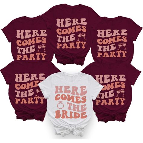 PRICES MAY VARY. Here Comes The Party T-Shirt , Bride Squad Shirts, Team Bride Tribe T-Shirt, Maid Of Honor Bride To Be Shirt, Bachelorette Party Getting Ready Outfits, girls trip 2023, family vacation. Matching best friends, family shirt for oldest, middle and youngest sister. Here come the bride shirt PERFECT FOR: bride getting ready outfits lets go girls perfect for bachelorette party, future Mrs; bride to be; maid of honor; bridesmaids; team bride tribe; family, father, mother of the bride. Bachelorette Tshirts Country, Bachlorette Party Shirts Funny, Wine Shirts Funny Bachelorette, Baby Blue Bachelorette Shirts, Bachlorette Party Nashville Shirts, Most Likely To Bachelorette Party Shirts, Key West Bachelorette Party Shirts, Flamingo Bachelorette Shirts, Bacherolette Party Shirts