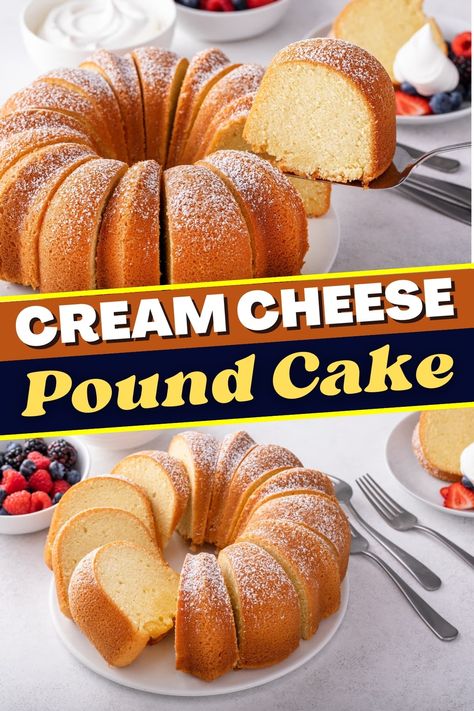 This cream cheese pound cake is sweet, moist, and delicious! The addition of cream cheese adds a tang to take traditional pound cake over the top. Pound Cakes Recipes From Scratch, Sourcream Poundcake, Cake Mix With Cream Cheese, Traditional Pound Cake, Bunt Cake Recipe, Cake Easy Recipe, Cream Cheese Bundt Cake, Cream Cheese Pound Cake Recipe, Bread Pudding With Apples