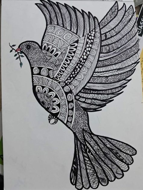 Bird Mandala Art, Caligraphy Pens, Zentangle Birds, Mandala Therapy, Bird Shapes, Deco Tattoo, Art Deco Tattoo, Drawing Patterns, Pen Art Work