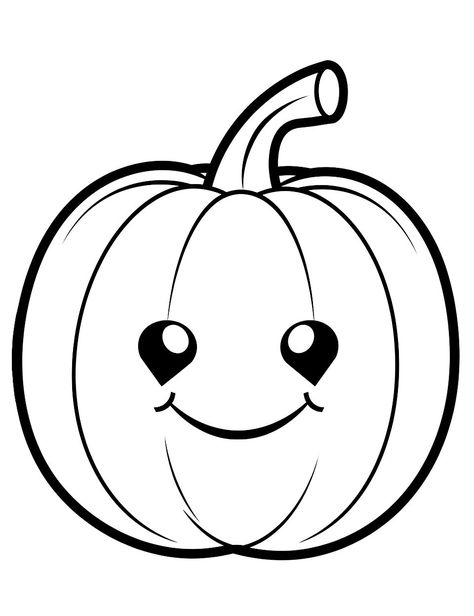 Kawaii Pumpkin: A kawaii-inspired pumpkin with big, adorable eyes, offering a cute twist to pumpkin coloring. (Free Printable Coloring Page for Kids) Plain Pumpkin Coloring Page, Cute Pumpkin Coloring Pages, Coloring Pumpkin Ideas, Small Pumpkins Ideas, Pumpkin Print Out, Pumpkin Pictures Printable, Simple Fall Coloring Pages, Pumpkin Clipart Black And White, Pumpkin Printables Free Template