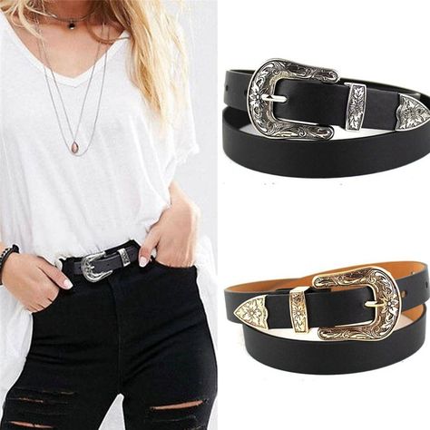 Western Cowgirl Style, Womens Belts, Western Belt, Boho Leather, Faux Leather Belts, Western Cowgirls, Western Cowgirl, Cowgirl Style, Black Bottoms