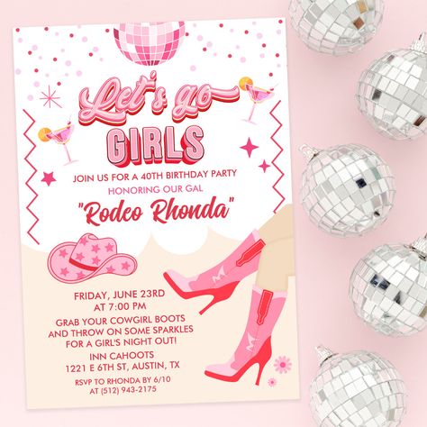 Adult Let's Go Girls Disco Cowgirl Space Cowgirl Nashville Texas Birthday Weekend Getaway Girls Getaway Cowgirl Hat Cowgirl Boots Confetti Disco Ball Invitation 21st Birthday Invitations Cowgirl, Space Cowgirl Birthday Party Invitation, Disco Cowgirl Invitation, Cowgirl Disco Party Invitations, Disco Ball Invitation, Disco Cowgirl Birthday Party, Pink Cowgirl Birthday Invitations, Disco Cowgirl Birthday, Texas Birthday