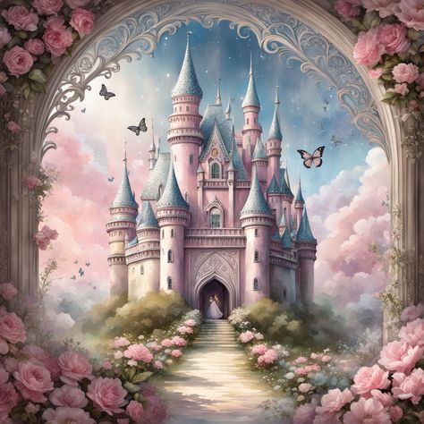 Princes Aurora, Fairy Tale Castle, Fantasy Logo, Disney Princess Castle, Fairy Homes, Nails Today, Muted Pink, Writing Journal, Fairytale Castle