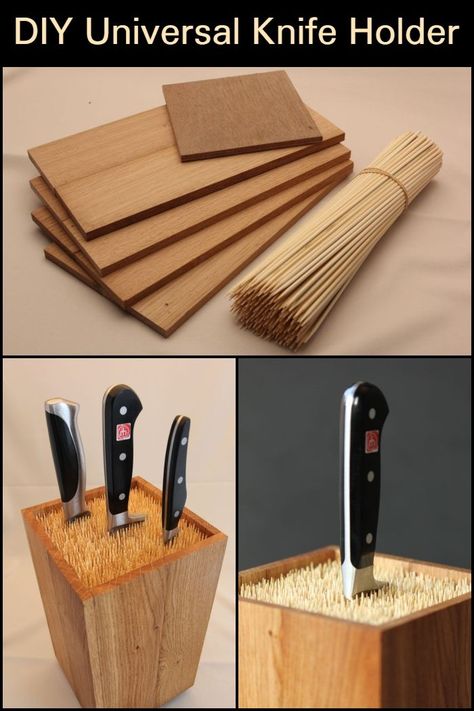 Keep Your Knives Organized by Making a Universal Knife Block Diy Knife Storage, Knife Block Diy, Kitchen Knife Storage, Knife Organization, Diy Knife, Knife Storage, Knife Holder, Cool Woodworking Projects, Diy Holder