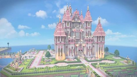 Minecraft Medium Castle, Pink Castle Minecraft, Minecraft Pink Castle, Minecraft Palace, Dragon Quest Builders 2, Minecraft Kingdom, Rumah Minecraft Sederhana, Minecraft Mansion, Minecraft House Plans