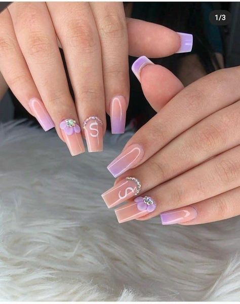 Lilac Nails Design, Sugar Nails, Purple Acrylic Nails, Lilac Nails, Hippie Nails, Glamour Nails, Grunge Nails, Short Square Acrylic Nails, Nail Tattoo