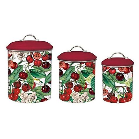 Michel Design Works 3Piece Metal Kitchen Canister Set Black Cherry Kitchen Storage And Organization, Organization Accessories, Bowl Of Cherries, Red Farmhouse, Stonewall Kitchen, Cherry Kitchen, Kitchen Canister Set, Metal Canisters, Kitchen Storage Ideas