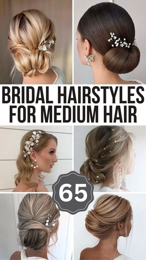 Bridal Hairstyles: Perfect for Medium Hair Bridal Hairstyles For Mid Length Hair, Wedding Hair Up Shoulder Length, Medium Length Hair Bridal Styles, Bridal Hairstyles For Shoulder Length Hair, Bridesmaid Hair Half Up Medium Length, Wedding Bridesmaid Updos For Medium Hair, Wedding Hairstyles For Medium Hair With Headband, Classy Wedding Hair Down Medium Length, Wedding Up For Medium Hair