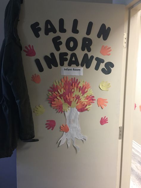 Fall Decor For Infant Classroom, Infant Room Daycare Decorations Fall, Fall Infant Door Ideas, Infant Classroom Activities, Fall Door Decorations Classroom Infant, Infant Door Ideas, Infant Classroom Door Ideas, Fall Daycare Door Ideas, Infant Classroom Themes