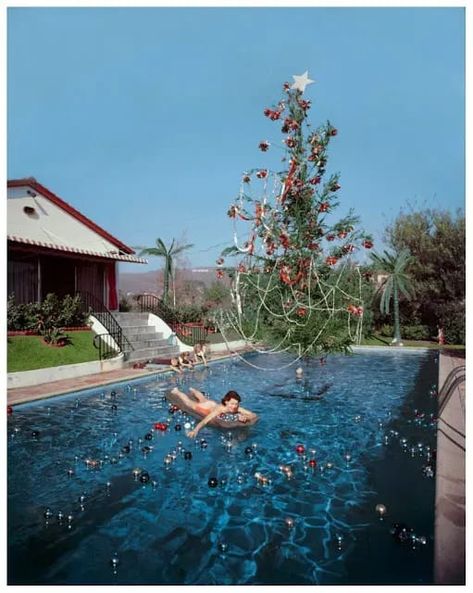 Christmas tree in a pool in this 1950s vintage photo from 1957. See more vintage photos from the 1920s-1960s of Tropical / Warm Christmas Photos at the Vintage Inn Blog. Slim Aarons Photos, Holiday Magazine, Slim Aarons, Tropical Christmas, 1950s Style, Warm Christmas, Saint Tropez, Algarve, Photography Wall Art