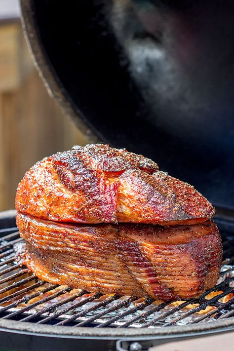 Smoked Maple Glazed Ham | Starts with a store-bought spiral sliced ham Kamado Grill Recipes, Smoked Ham Recipe, Maple Glazed Ham, Spiral Cut Ham, Spiral Sliced Ham, Spiral Ham, Kamado Grill, Glazed Ham, Ham Sandwiches