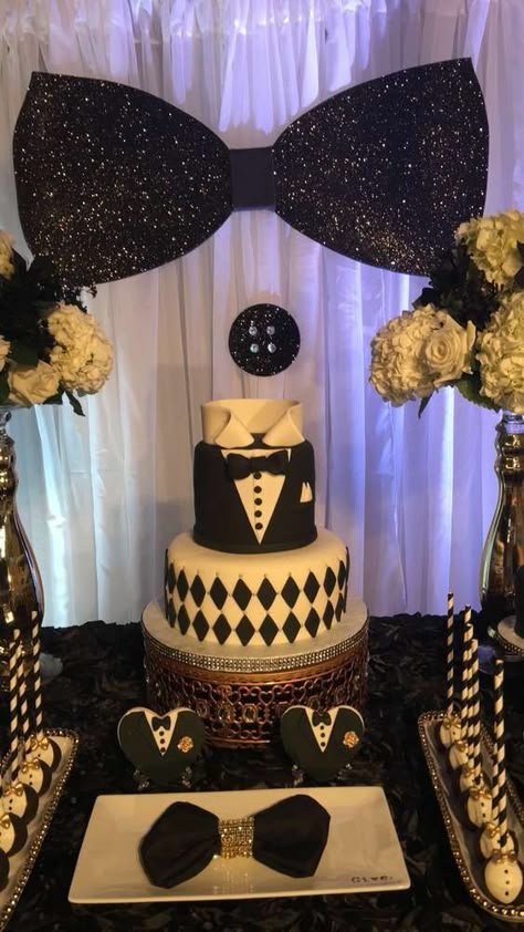 Birthday Party Ideas | Photo 12 of 14 Tuxedo Decorations Ideas, Tuxedo Birthday Party Ideas, 45 Birthday Party Ideas For Men, Men Birthday Party Ideas Decoration, Bow Tie Party, Birthday Men, 50th Birthday Party Decorations, 45th Birthday, Great Gatsby Party