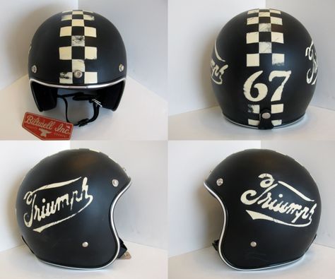 Biltwell | Customised by Old School Helmets Cafe Racer Helmet, Helmet Art, Cool Motorcycle Helmets, Custom Motorcycle Helmets, Bike Builder, Vintage Helmet, Bike Helmets, Moto Cafe, Helmet Paint