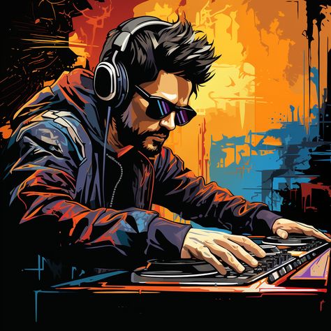 Dj Character Art, Dj Graphic Design Art, Cartoon Dj Art, Anime Dj Art, Dj Graphic Design, Techno Music Art, Dj Vector, Visit Cart, Dj Wallpaper