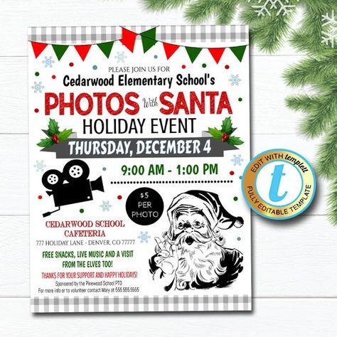 Photos With Santa Flyer Holiday Santa Invitation School - Etsy Christmas Party Diy, Santa Invitation, Photos With Santa, Pta Fundraising, Pta Ideas, Church Fundraisers, Fundraiser Event, Diy Christmas Party, School Fundraising