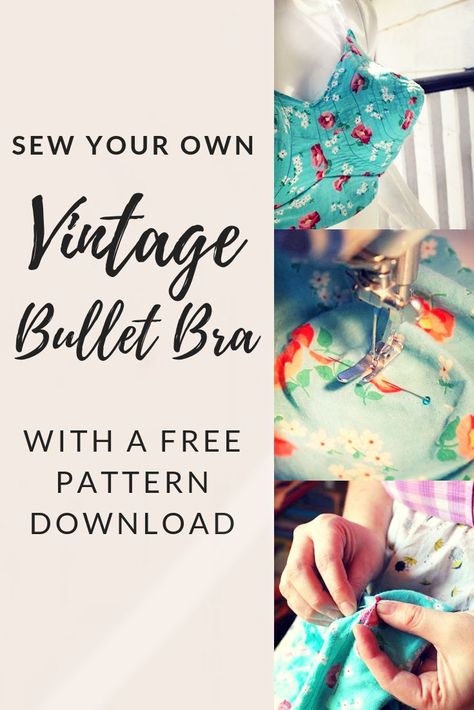 sew your own vintage bullet bra with this sew along and free pattern download from Va-Voom Vintage 1950s Bra Pattern, Strapless Bra Pattern Free, Vintage Bra Sewing Patterns Free, 1940s Bra Pattern, 1940s Sewing Patterns Free, Vintage Bra Pattern, Bullet Bra Pattern, Bra Pattern Free, Bra Ideas