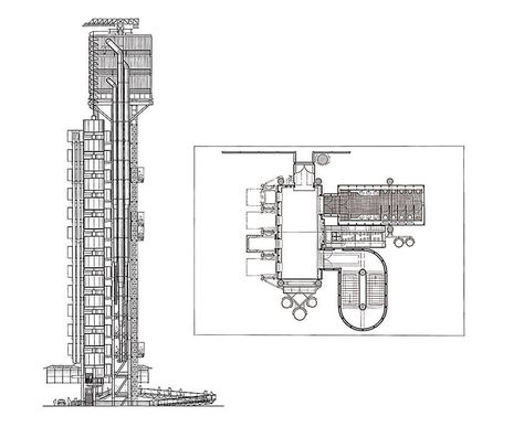 Machine Architecture, Architectural Layout, London Drawing, Richard Rogers, London Buildings, Brutalism Architecture, Architecture Concept Diagram, Architecture Graphics, Architecture Design Concept