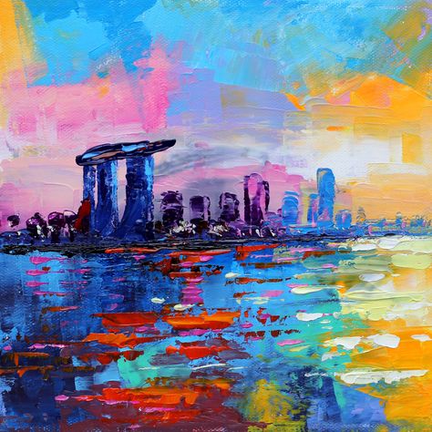 Singapore Abstract cityscape Painting in Acrylics with palette knife Singapore Painting, Abstract Cityscape Painting, Abstract Cityscape, Urban Painting, Knife Painting, Cityscape Painting, Palette Knife, Painting Acrylic, Cityscape