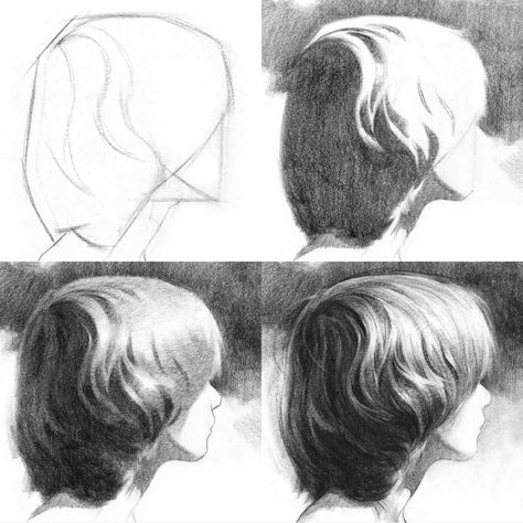 Proko demonstrates drawing hair.  Volume first, then lights and darks, add highlights, then texture (last). How To Draw Real Hair, How To Draw Hair Texture, Hair Texture Reference, Drawing Hair Texture, How To Highlight Drawing, How To Draw Volume, How To Draw Hair Highlights, How To Shade Hair Pencil, Hair Study Drawing