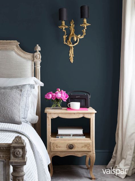 Cozy up to Deep Pacific VR084A, a dreamy Valspar hue. Deep Galaxy Valspar, Night Sky Paint Color, Valspar Night View, Valspar Paint Colors Blue, Valspar Bedroom, Bedroom Color Schemes Grey, Paint Colors Blue, Valspar Paint Colors, Blue Bedrooms