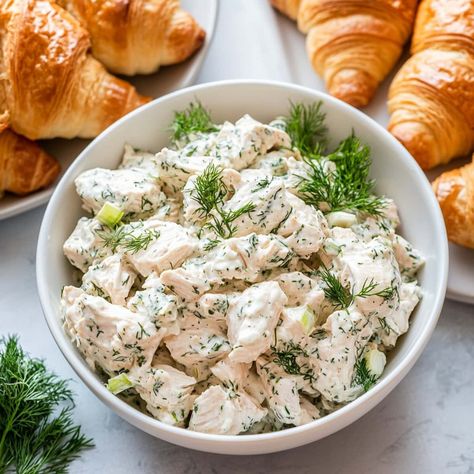 This creamy dill chicken salad is packed with tender chicken, fresh dill, and a tangy dressing, perfect for sandwiches or a light, refreshing meal! Chicken Salad Dill Recipe, Dill Chicken Salad Recipe, Chicken Salad Recipe Dill, Chicken Salad Dill, Chicken Salad With Dill, Creamy Dill Chicken, Dill Chicken Salad, Chicken Salad Dressing, Dill Chicken