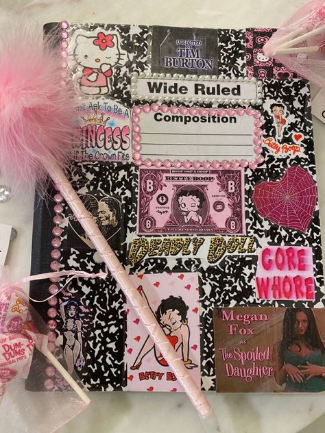 Decorate Folders For School, Mcbling Notebook, Girly Diary Aesthetic, 2000s Scrapbook Aesthetic, 2000s Journal Aesthetic, 2000s Journal, Y2k Journal Aesthetic, Dear Diary Aesthetic, Y2k Scrapbook